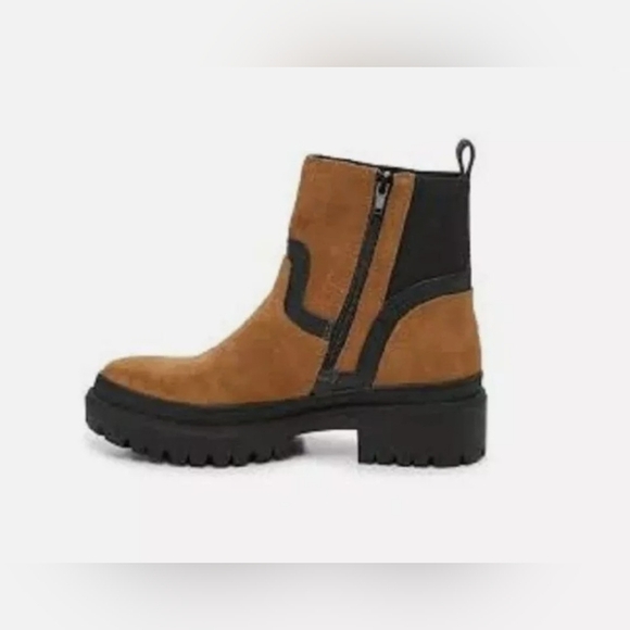 Lucky Brand Eabile /Topanga Women's Tan Black Suede Combat Ankle Boots Size 10 - Picture 6 of 8